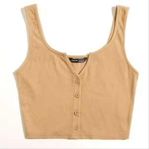 Shein Khaki Ribbed Crop Tank